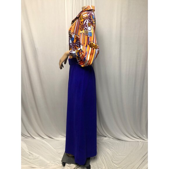 Casual Orange and Blue Maxi Dress with Notched Collar - Picture 4 of 8